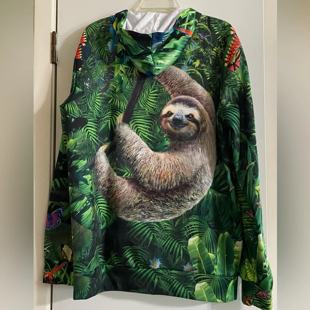 NWOT Adult sloth and lush jungle setting zip up hoodie - Picture 3 of 9